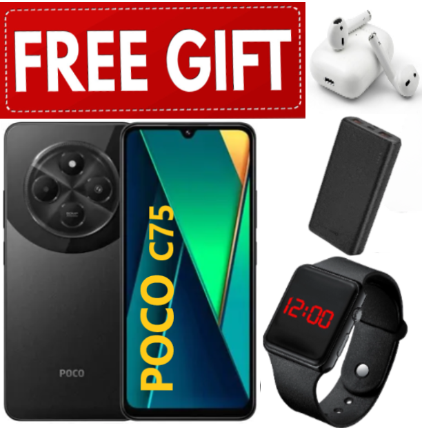 DISCOUNTED OFFERS!!!BRAND NEW XIAOMI Poco C75 6GB+128GB 6.88" 120Hz Display 50MP Camera 5160mAh Battery Fast charge fingerprint Unlock Smart Phones+ EARPODS+LED WATCH+POWERBANK