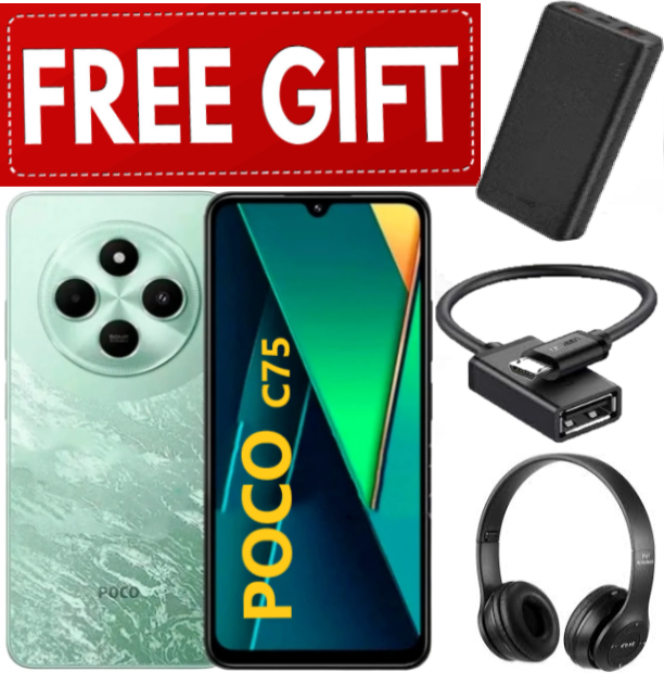 DISCOUNTED OFFERS!!!BRAND NEW XIAOMI Poco C75 6GB+128GB 6.88" 120Hz Display 50MP Camera 5160mAh Battery Fast charge fingerprint Unlock Smart Phones+ HEADPHONES+OTG CABLE+POWERBANK