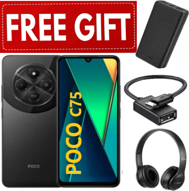 DISCOUNTED OFFERS!!!BRAND NEW XIAOMI Poco C75 6GB+128GB 6.88" 120Hz Display 50MP Camera 5160mAh Battery Fast charge fingerprint Unlock Smart Phones+ HEADPHONES+OTG CABLE+POWERBANK