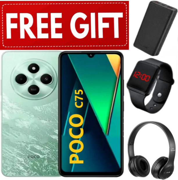 DISCOUNTED OFFERS!!!BRAND NEW XIAOMI Poco C75 6GB+128GB 6.88" 120Hz Display 50MP Camera 5160mAh Battery Fast charge fingerprint Unlock Smart Phones+ HEADPHONES+LED WATCH+POWERBANK
