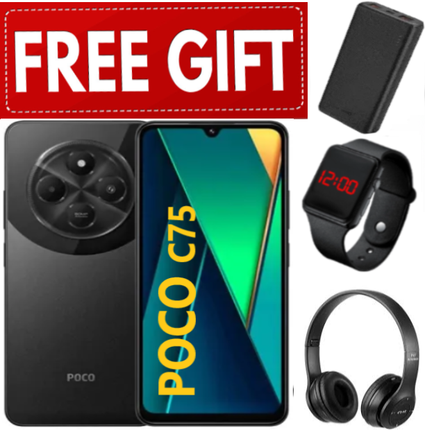 DISCOUNTED OFFERS!!!BRAND NEW XIAOMI Poco C75 6GB+128GB 6.88" 120Hz Display 50MP Camera 5160mAh Battery Fast charge fingerprint Unlock Smart Phones+ HEADPHONES+LED WATCH+POWERBANK