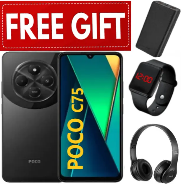 DISCOUNTED OFFERS!!!BRAND NEW XIAOMI Poco C75 6GB+128GB 6.88" 120Hz Display 50MP Camera 5160mAh Battery Fast charge fingerprint Unlock Smart Phones+ HEADPHONES+LED WATCH+POWERBANK