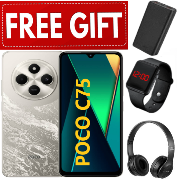DISCOUNTED OFFERS!!!BRAND NEW XIAOMI Poco C75 6GB+128GB 6.88" 120Hz Display 50MP Camera 5160mAh Battery Fast charge fingerprint Unlock Smart Phones+ HEADPHONES+LED WATCH+POWERBANK