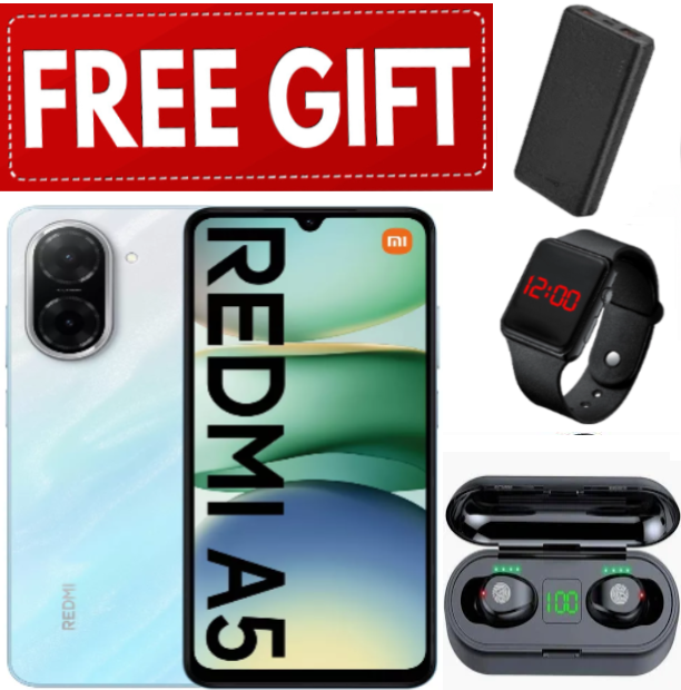 LIMITED OFFERS!!! BRAND NEW Xiaomi Redmi A5 6.88" - 3GB + 64GB, Dual SIM ,32MP main camera, 5200mAh battery , Side fingerprint sensor , USB Type-C- SmartPhone+L.E.D WATCH++POWERBANK