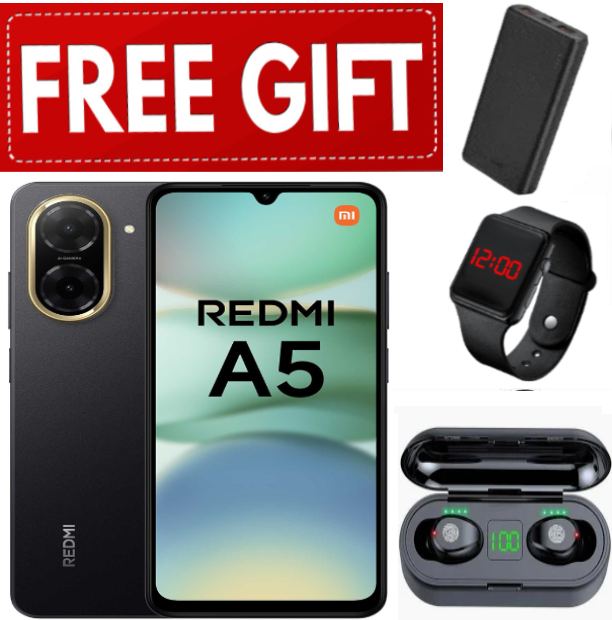 LIMITED OFFERS!!! BRAND NEW Xiaomi Redmi A5 6.88" - 3GB + 64GB, Dual SIM ,32MP main camera, 5200mAh battery , Side fingerprint sensor , USB Type-C- SmartPhone+L.E.D WATCH++POWERBANK