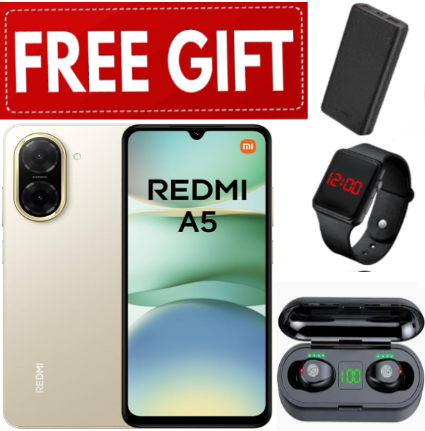 LIMITED OFFERS!!! BRAND NEW Xiaomi Redmi A5 6.88" - 3GB + 64GB, Dual SIM ,32MP main camera, 5200mAh battery , Side fingerprint sensor , USB Type-C- SmartPhone+L.E.D WATCH++POWERBANK