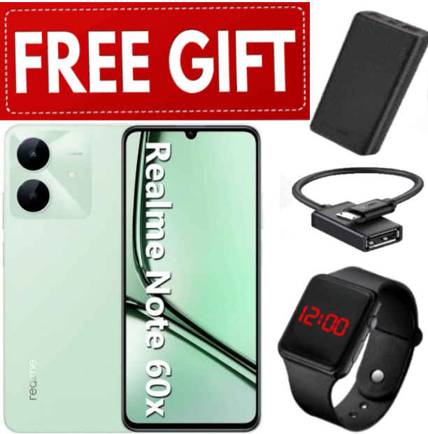 NEW ARRIVALS!! Brand New Realme Note 60x  6.74" IPS LCD Display, 3GB RAM+64GB ROM, 5000mAh, Android 14, 8MP Rear & 5MP Front Camera, Dual SIM, Fingerprint (side-mounted) + FREE GIFTS