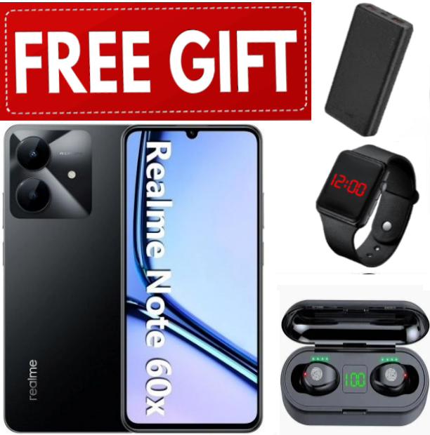 NEW ARRIVALS!! Brand New Realme Note 60x  6.74" IPS LCD Display, 3GB RAM+64GB ROM, 5000mAh, Android 14, 8MP Rear & 5MP Front Camera, Dual SIM, Fingerprint (side-mounted) + FREE GIFTS