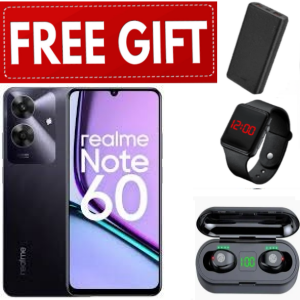 NEW ARRIVALS!! Realme Note 60- 6.74 Inch IPS LCD Display, 4+128GB RAM- Expandable Upto 8GB(4+4) RAM, 5000mAh, Android 14, Fingerprint (side-mounted), 32MP Rear & 5MP Front Camera + FREE GIFTS