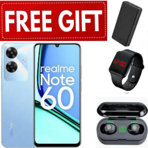 NEW ARRIVALS!! Realme Note 60- 6.74 Inch IPS LCD Display, 4+128GB RAM- Expandable Upto 8GB(4+4) RAM, 5000mAh, Android 14, Fingerprint (side-mounted), 32MP Rear & 5MP Front Camera + FREE GIFTS