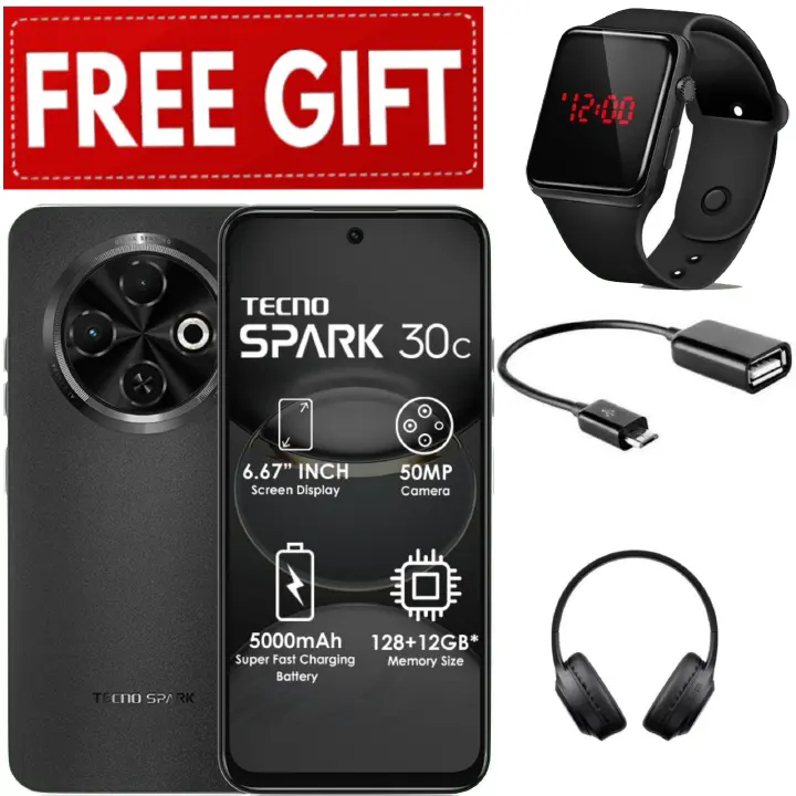 FLASH SALE DEALS!!! TECNO SPARK 30C 128GB +8(4+4)GB 120Hz 6.6" Dynamic Port 50MP Dual Ultra Slim 5000mAh 18W Type-C Dual SIM 4G Smart Phones Side Fingerprint phone+FREEBIES