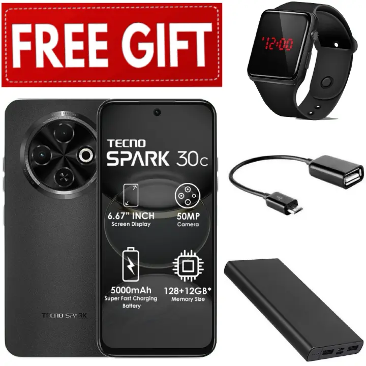 FLASH SALE DEALS!!! TECNO SPARK 30C 128GB +8(4+4)GB 120Hz 6.6" Dynamic Port 50MP Dual Ultra Slim 5000mAh 18W Type-C Dual SIM 4G Smart Phones Side Fingerprint phone+FREEBIES