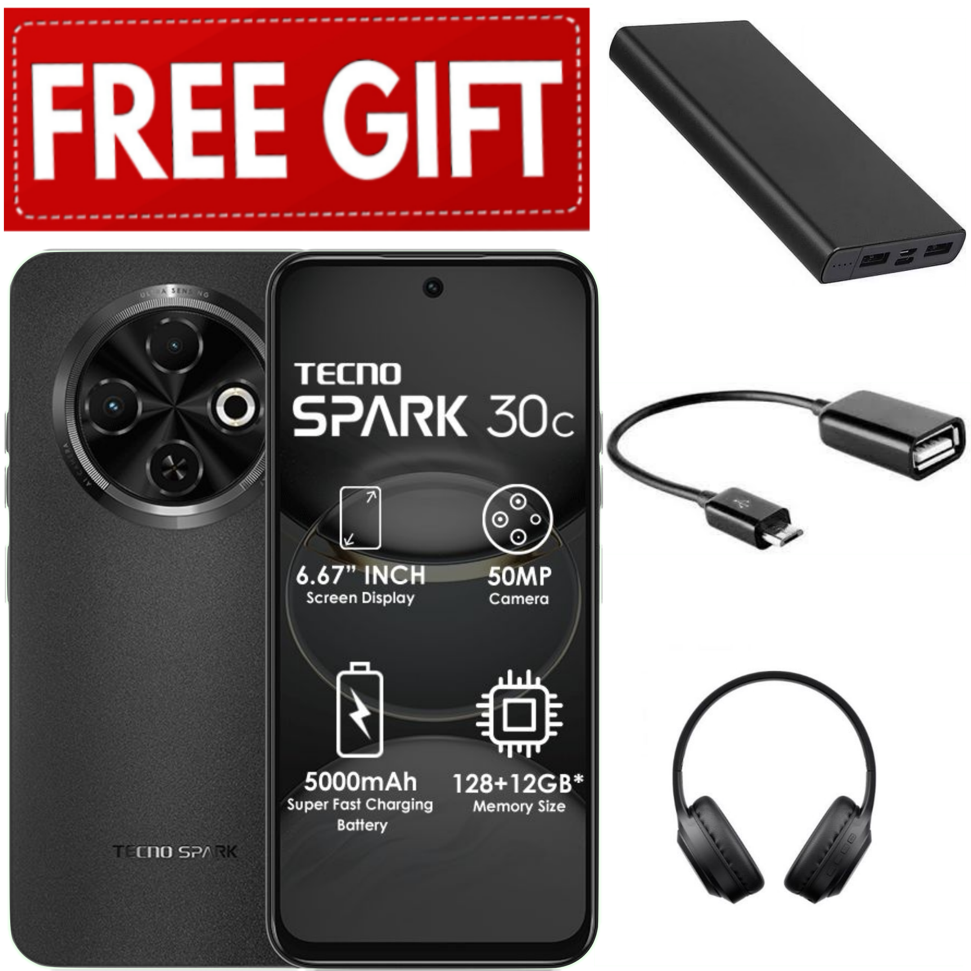 FLASH SALE DEALS!!! TECNO SPARK 30C 128GB +8(4+4)GB 120Hz 6.6" Dynamic Port 50MP Dual Ultra Slim 5000mAh 18W Type-C Dual SIM 4G Smart Phones Side Fingerprint phone+FREEBIES