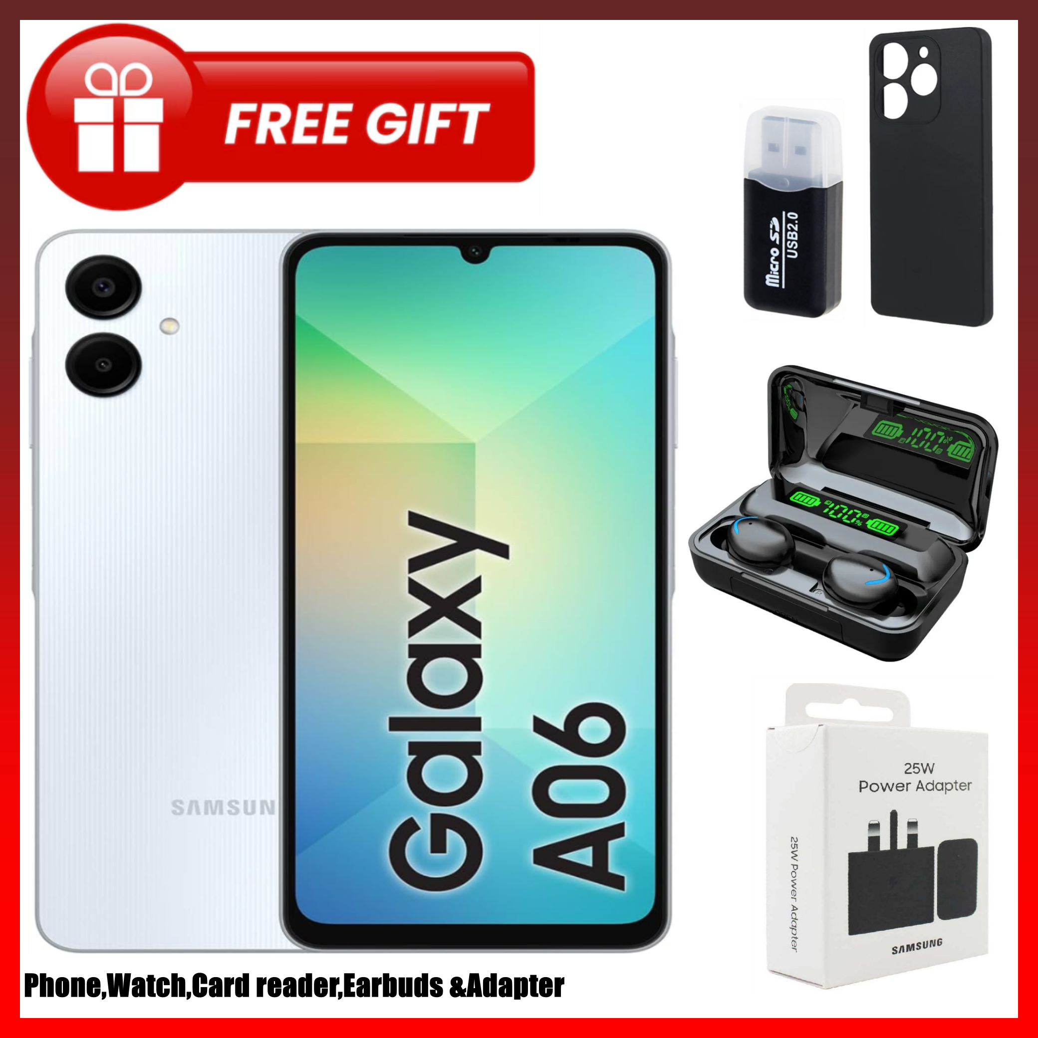 LIMITED TIME DEALS!!Samsung Galaxy A06 128GB+4GB 50MP Camera 6.7" 90Hz MTK Helio G85 (12nm) 5000mAh 25W Type-C Charge Android 14 Side Fingerprint Unlock phone Smart Phone+FREE GIFTS