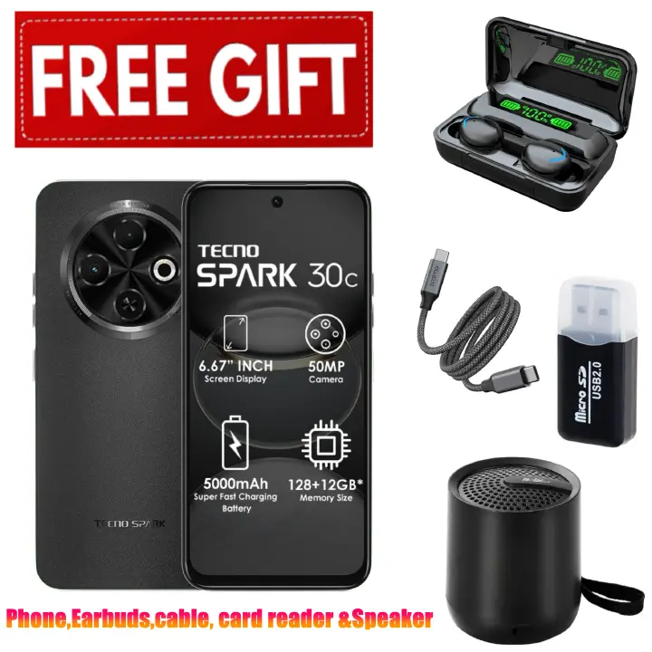 ANNIVERSARY DEALS!!! TECNO SPARK 30C 128GB +8(4+4)GB 120Hz 6.6" Dynamic Port 50MP Dual Ultra Slim 5000mAh 18W Type-C Dual SIM 4G Smart Phones Side Fingerprint phone+FREEBIES