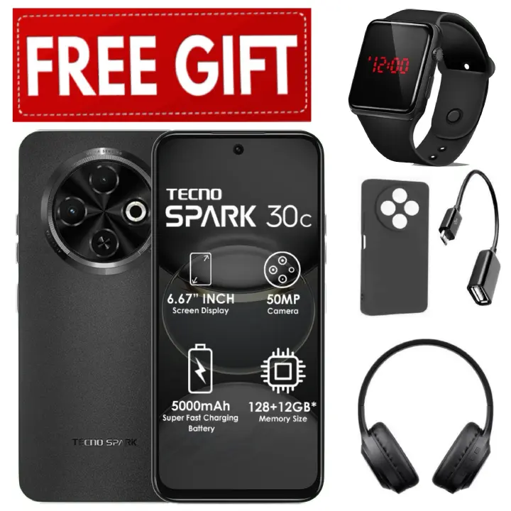 FLASH SALE DEALS!!! TECNO SPARK 30C 128GB +8(4+4)GB 120Hz 6.6" Dynamic Port 50MP Dual Ultra Slim 5000mAh 18W Type-C Dual SIM 4G Smart Phones Side Fingerprint phone+ FREE GIFTS