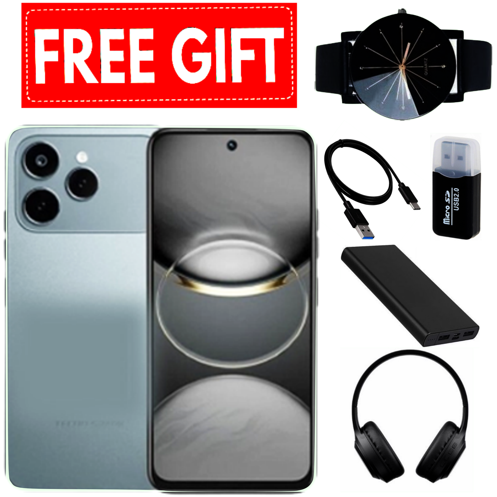 NEW ARRIVAL DEALS!! Tecno Spark 40 128GB + 8GB(4+4GB EXTENDED) 6.67''  Camera 50MP Main Camera 45W Super Charging 5200mAh Fingerprint smartphone.+ FREE WEBWATCH+CARDREADER+HEADPHONES+CABLE+POWERBANK