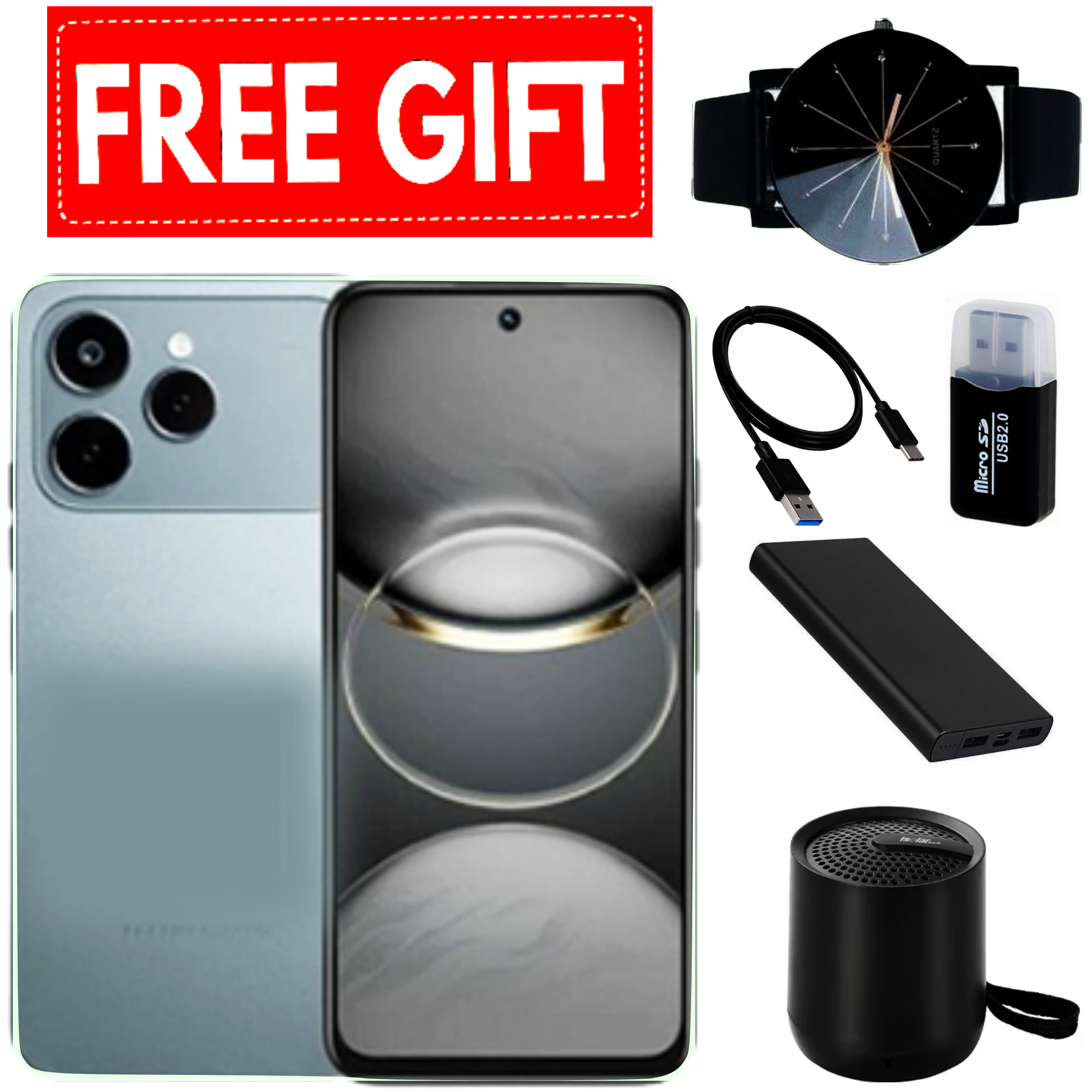 NEW ARRIVAL DEALS!! Tecno Spark 40 128GB + 8GB(4+4GB EXTENDED) 6.67''  Camera 50MP Main Camera 45W Super Charging 5200mAh smartphone.+ FREE WEBWATCH+CARDREADER+POWERBANK+BT SPEAKER+CABLE