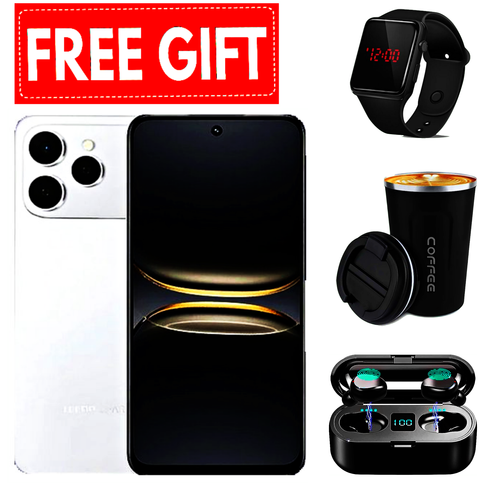 NEW ARRIVAL DEALS!! Tecno Spark 40 128GB + 8GB(4+4GB EXTENDED) 6.67''  Camera 50MP Main Camera 45W Super Charging 5200mAh Side Fingerprint smartphone.+ FREE LED WATCH+EARBUDS+THERMO-CUP