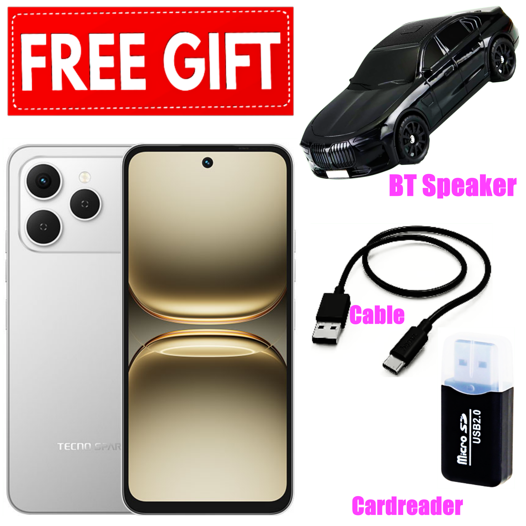 NEW ARRIVAL DEALS!! Tecno Spark 40 128GB/256GB + 8GB/16GB EXTENDED 6.67''  Camera 50MP Main Camera 45W Super Charging 5200mAh smartphone.+ FREE WEBWATCH+CARDREADER+BT.SPEAKER+CABLE+POWERBANK