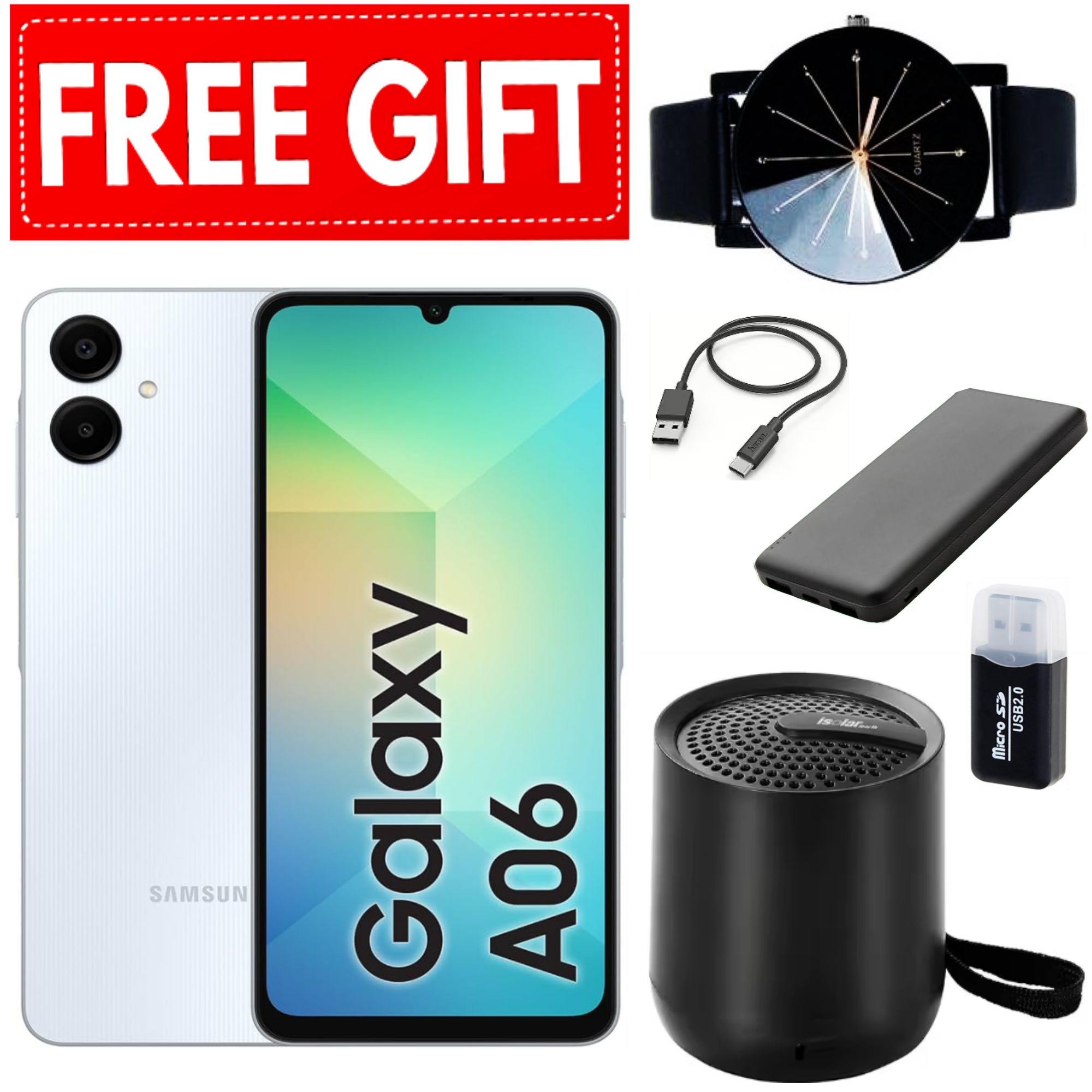 LIMITED TIME DEALS!!Samsung Galaxy A06 64GB/128GB+4GB/8GB 50MP Camera 6.7" 90Hz MTK Helio G85 (12nm) 5000mAh 25W Type-C Charge Android 14 Side Fingerprint Unlock phone Smart Phone+FREEBIES
