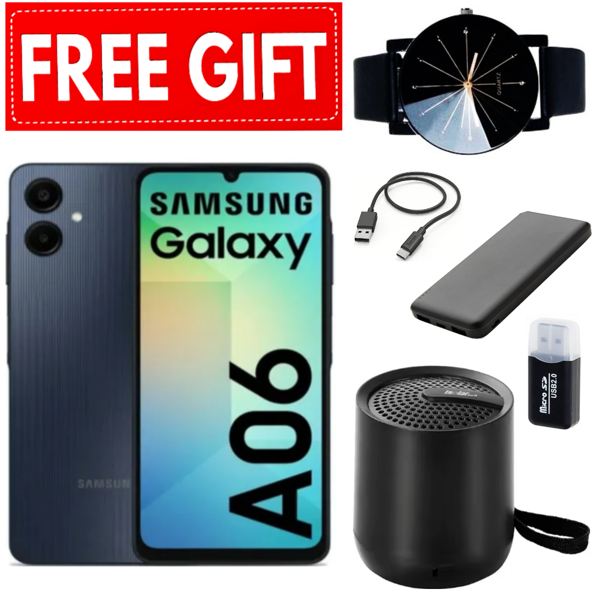 LIMITED TIME DEALS!!Samsung Galaxy A06 64GB/128GB+4GB/8GB 50MP Camera 6.7" 90Hz MTK Helio G85 (12nm) 5000mAh 25W Type-C Charge Android 14 Side Fingerprint Unlock phone Smart Phone+FREEBIES