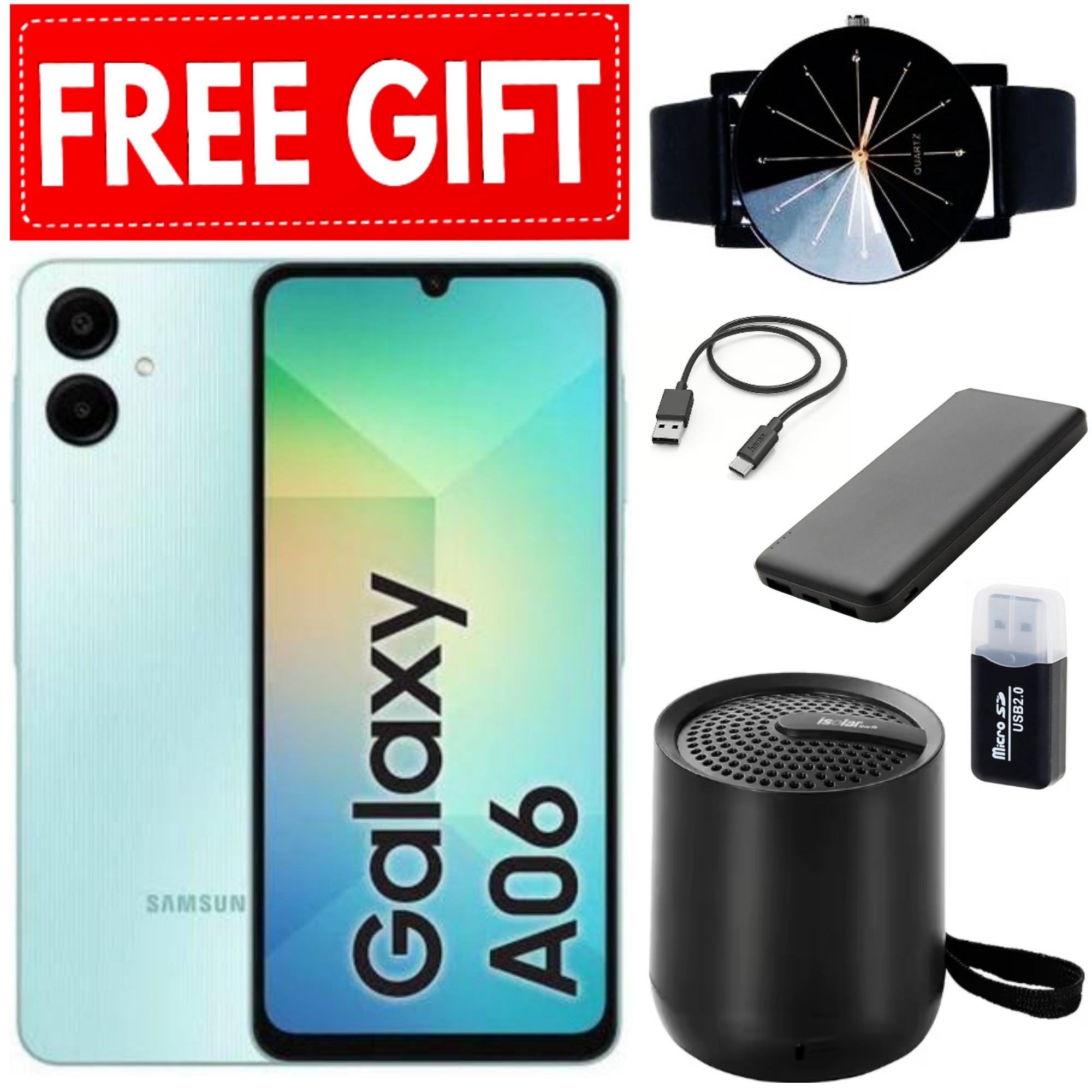 LIMITED TIME DEALS!!Samsung Galaxy A06 64GB/128GB+4GB/8GB 50MP Camera 6.7" 90Hz MTK Helio G85 (12nm) 5000mAh 25W Type-C Charge Android 14 Side Fingerprint Unlock phone Smart Phone+FREEBIES
