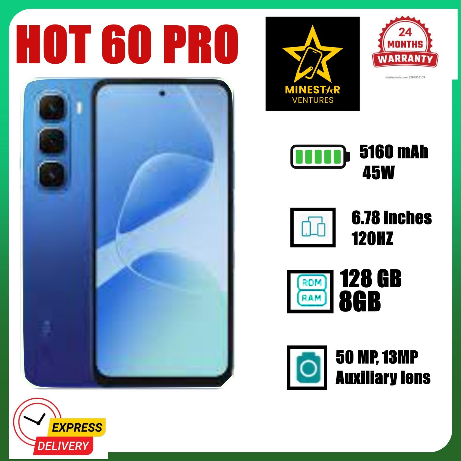 [NEW ARRIVALS] Infinix HOT 60 PRO 6.78" AMOLED Screen, Upto 16(8+8)GB RAM+128GB ROM, 5160 mAh Battery, 50MP Rear & 13MP Front Camera, Android 15, Dual SIM, Side Fingerprint -Smartphones
