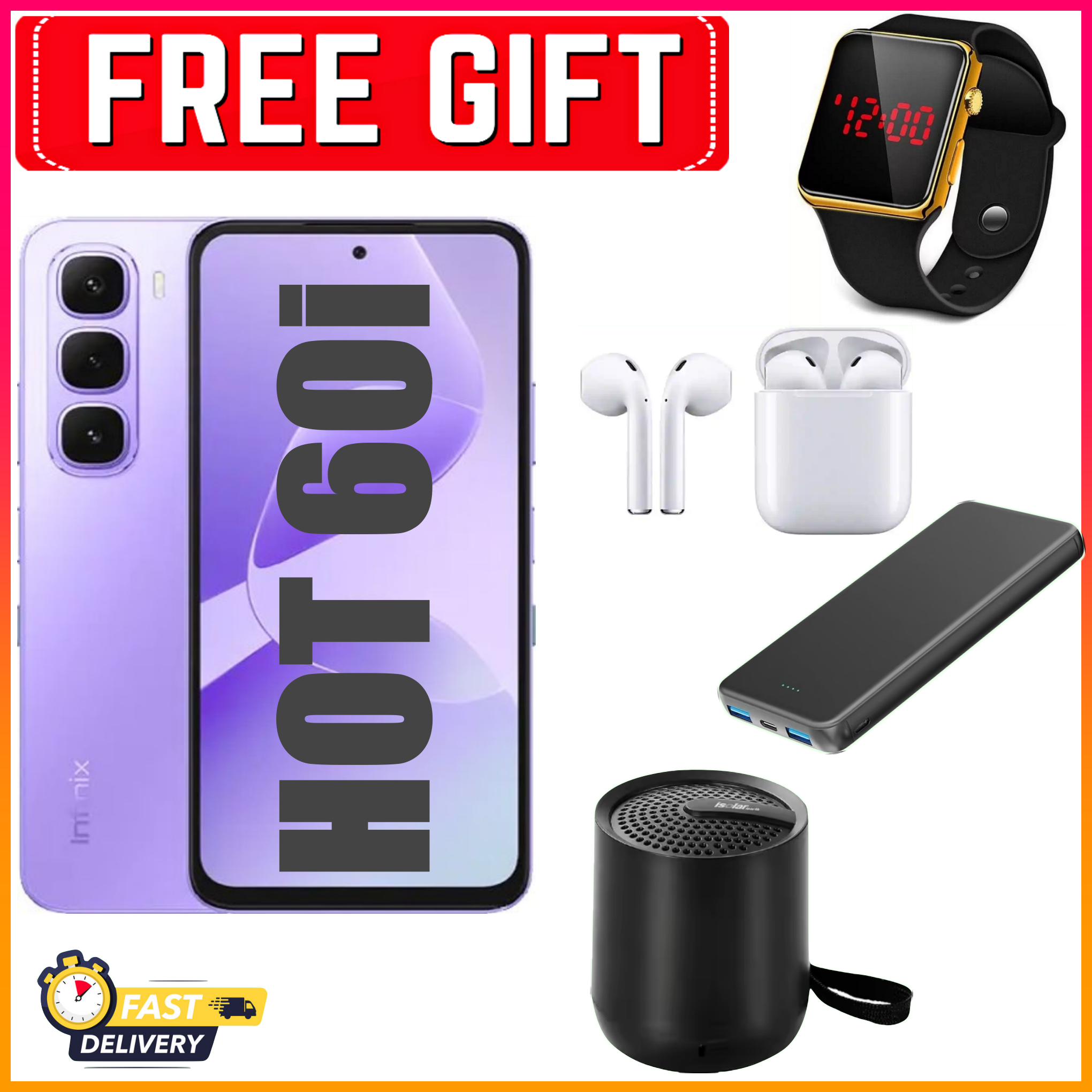 SPECIAL OFFER!!! Infinix Hot 60i 128GB/256GB+12(6+6)GB+16(8+8)GB 6.7" 120Hz Screen 4G Phone Dual SIM 5160mAh Battery 45W Charging 50MP Camera Fingerprint Lock Android 15  smart Phones+FREEGIFTS