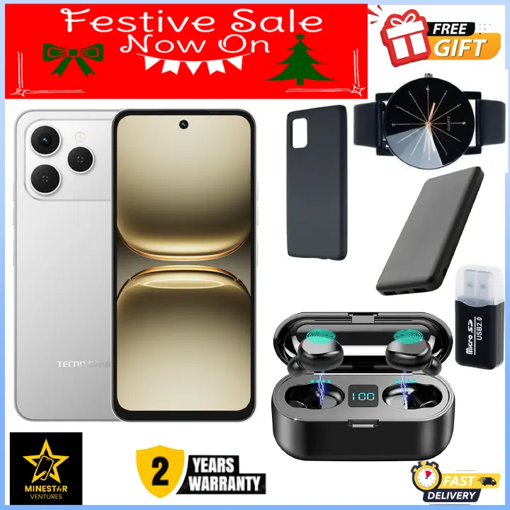 LIMITED FESTIVE OFFER!! Tecno Spark 40 128GB + 8GB(4+4GB EXTENDED) 6.67''  Camera 50MP Main Camera 45W Super Charging 5200mAh smartphone.+ FREE LED WATCH +CARD READER+CABLE+EARBUDS