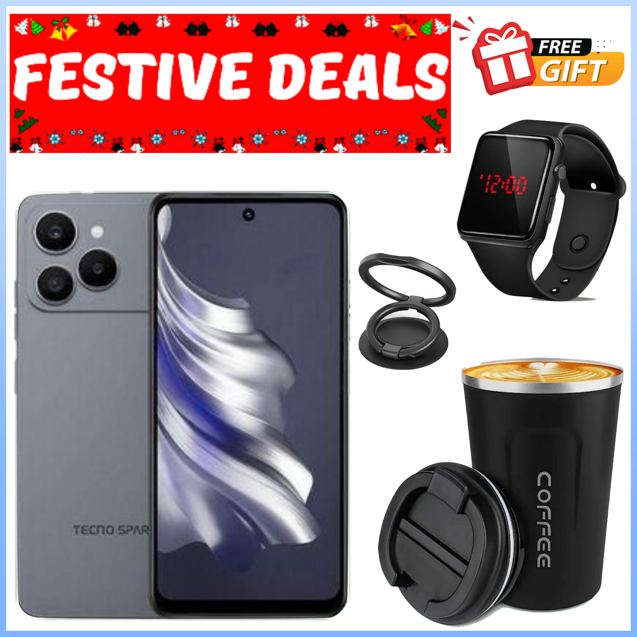 NEW ARRIVAL DEALS!! Tecno Spark 40 128GB/256GB + 8GB/16GB EXTENDED 6.67''  Camera 50MP Main Camera 45W Super Charging 5200mAh Side Fingerprint smartphone.+ FREE LED WATCH+EARBUDS+THERMO-CUP