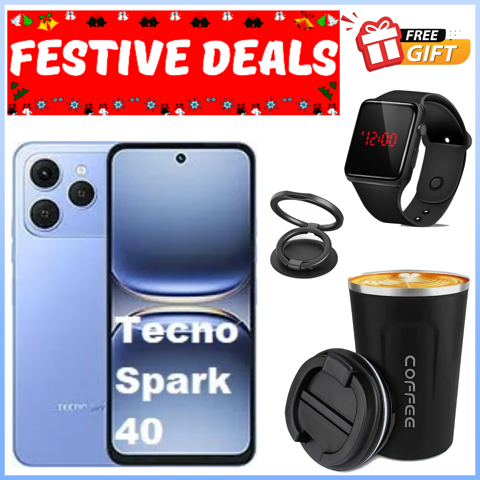 NEW ARRIVAL DEALS!! Tecno Spark 40 128GB/256GB + 8GB/16GB EXTENDED 6.67''  Camera 50MP Main Camera 45W Super Charging 5200mAh Side Fingerprint smartphone.+ FREE LED WATCH+EARBUDS+THERMO-CUP