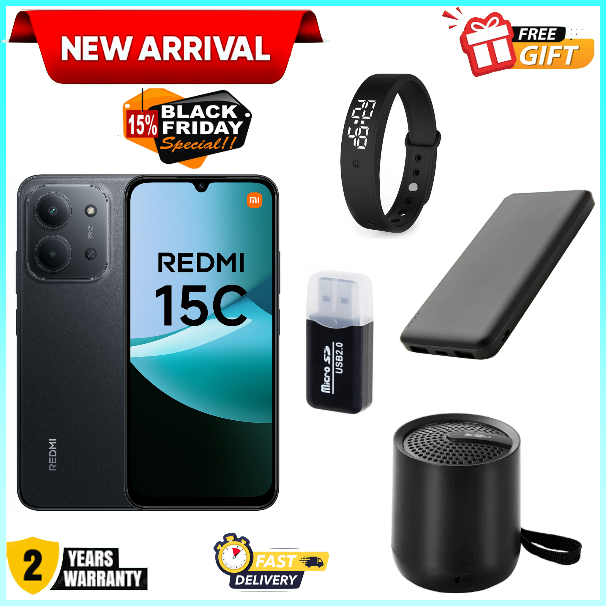 FESTIVE DEALS!! REDMI 15C 256GB Storage UPTO 16GB(8+8)GB Ram 6.9'' LCD 50MP Main Camera 6000mAh 33W Fast Charger Android 15 Xiaomi Hyper OS 2 Side Fingerprint smart phones+ All the Displayed Gifts