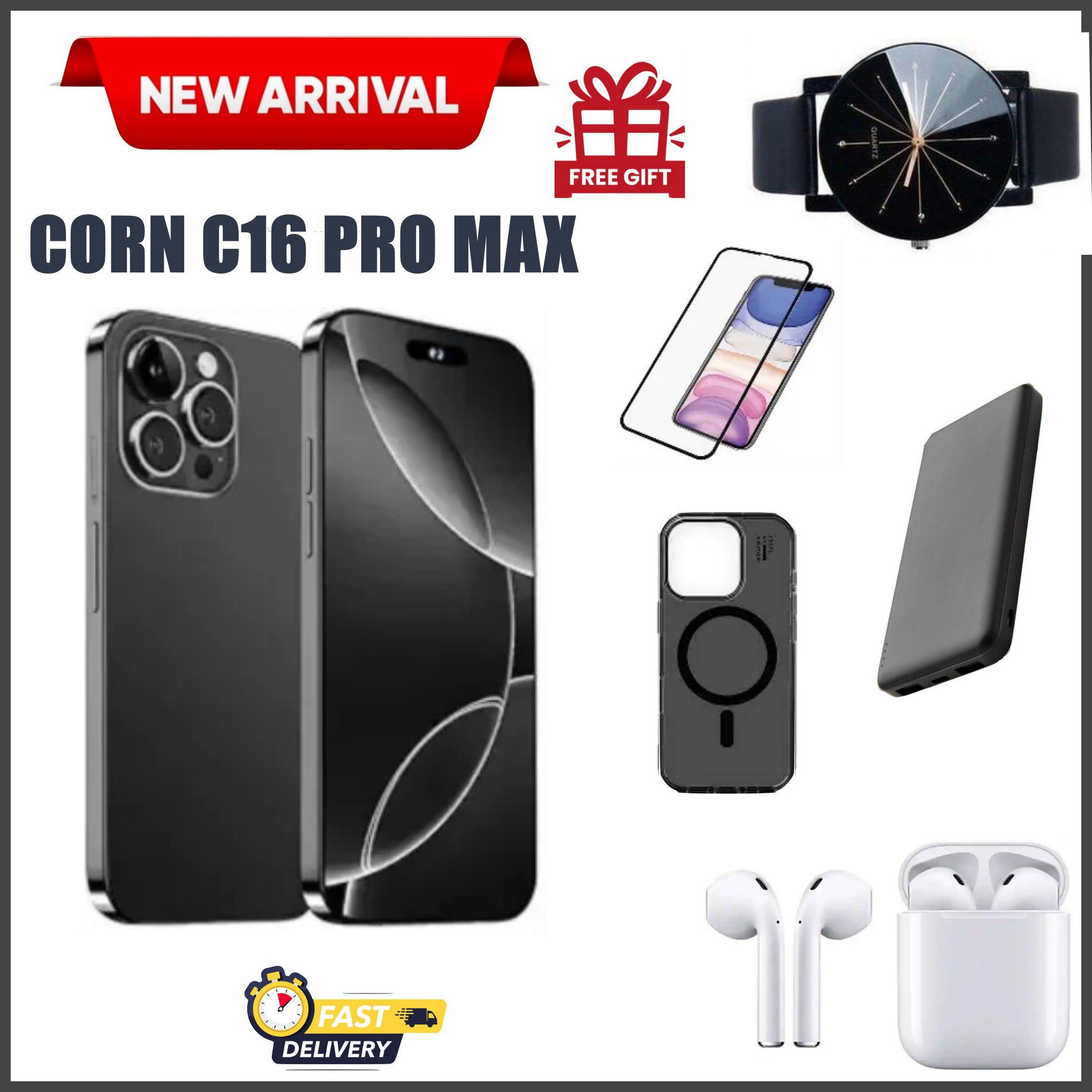 BLACK FRIDAY DEALS!! CORN C16 PRO MAX 3G 6.6" STORAGE ROM 64GB+ RAM 5GB(2+3)  BATTERY 5000mAh DOUBLE SIM CARD FINGERPRINT FACE UNLOCK,8MP SEILFE 13MP TYPE-C CHARGER Smartphone smart phones+ FREEBIES