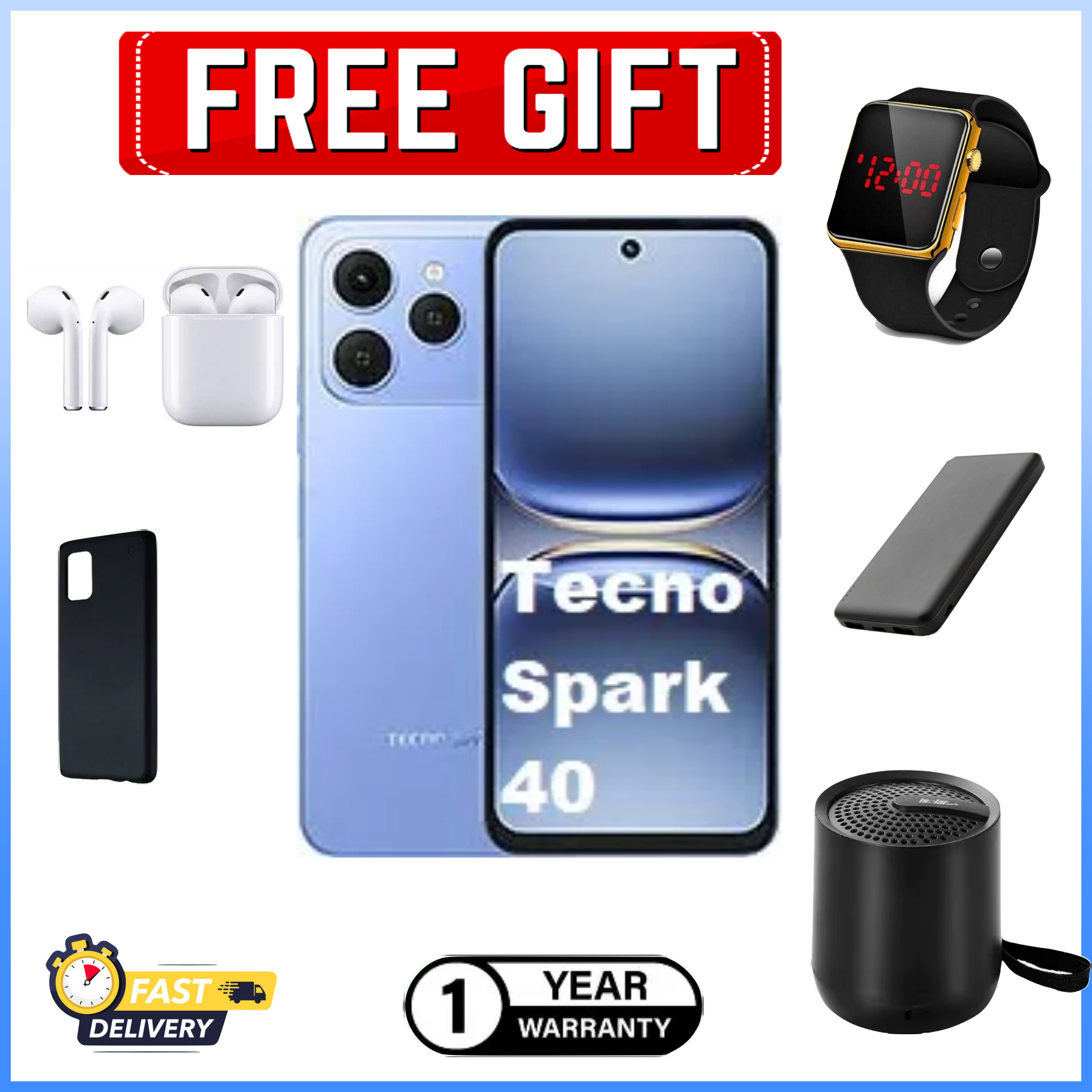 [Black Friday Offer]Tecno Spark 40 AI 128GB + 8GB(4+4) 6.67'' Screen 50MP Main Camera 8MP Front Camera 45W Super Charging Fingerprint Smart Phones+Freebies