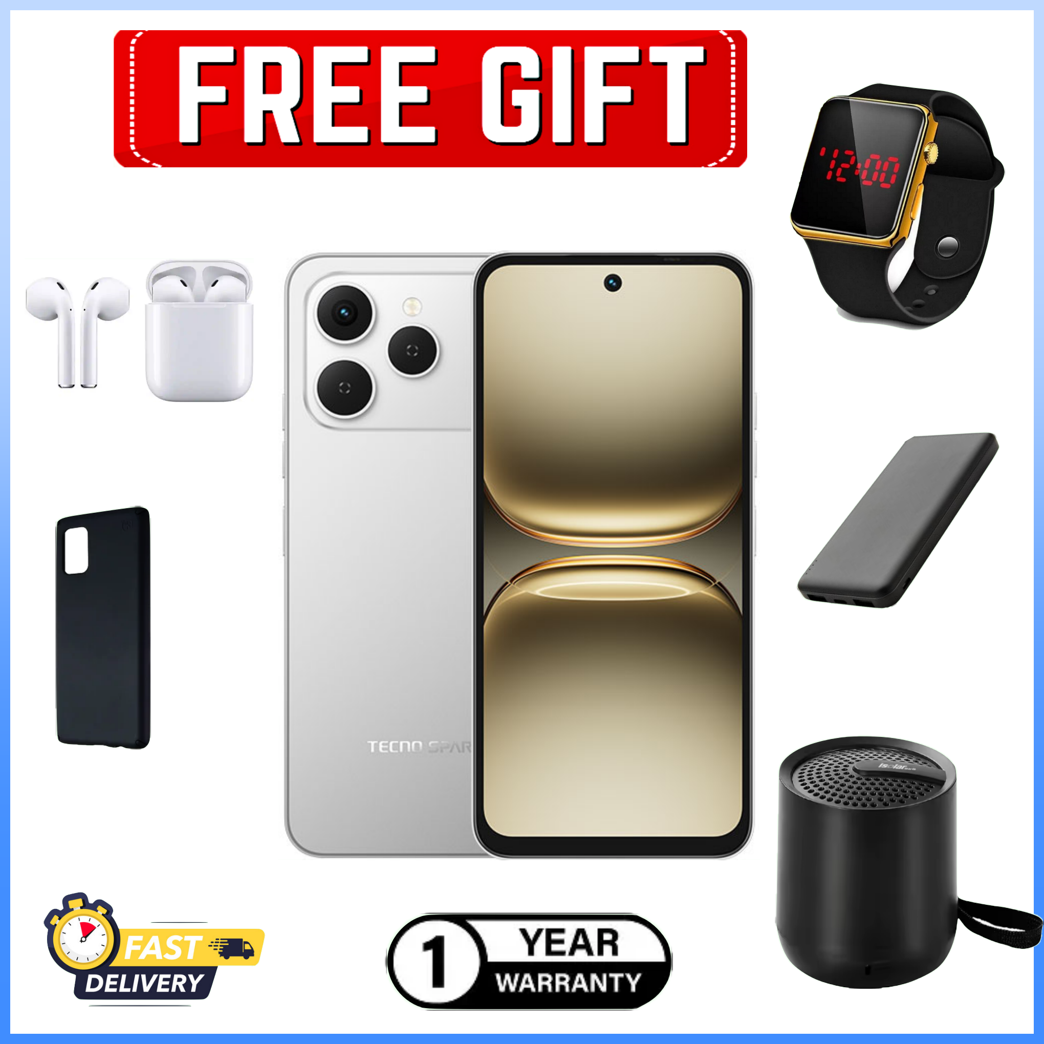 [Black Friday Offer]Tecno Spark 40 AI 128GB + 8GB(4+4) 6.67'' Screen 50MP Main Camera 8MP Front Camera 45W Super Charging Fingerprint Smart Phones+Freebies