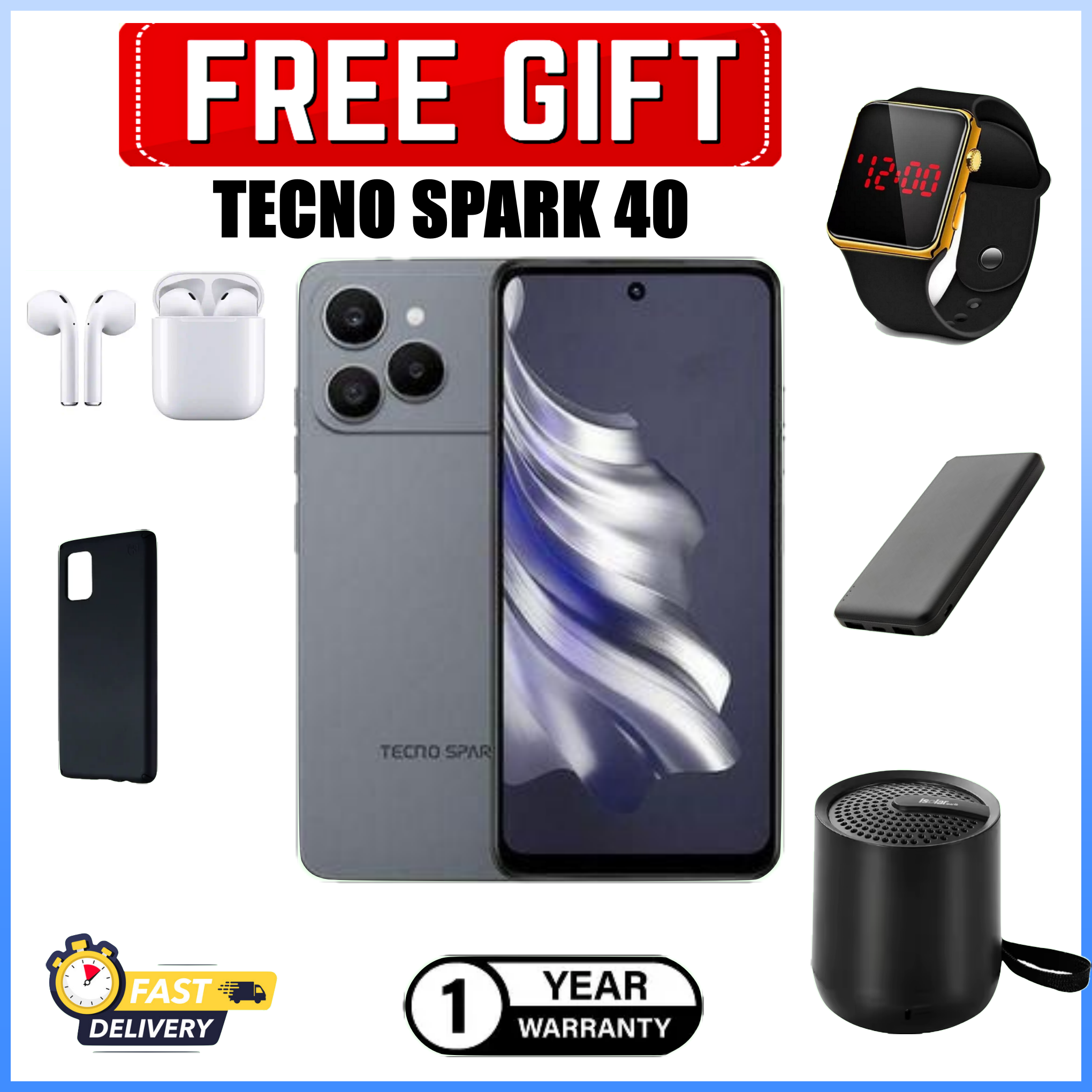 [Black Friday Offer]Tecno Spark 40 AI 128GB + 8GB(4+4) 6.67'' Screen 50MP Main Camera 8MP Front Camera 45W Super Charging Fingerprint Smart Phones+Freebies
