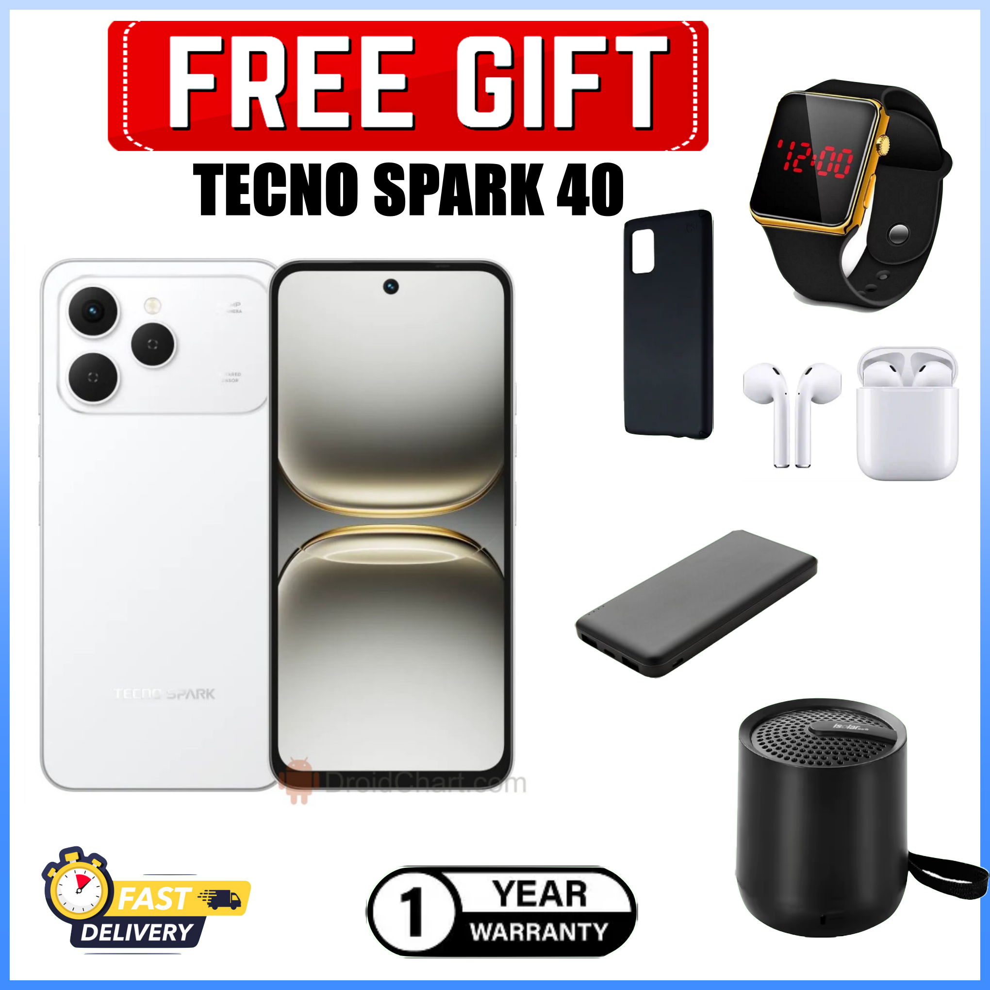 [Black Friday Offer]Tecno Spark 40 AI 128GB + 8GB(4+4) 6.67'' Screen 50MP Main Camera 8MP Front Camera 45W Super Charging Fingerprint Smart Phones+Freebies
