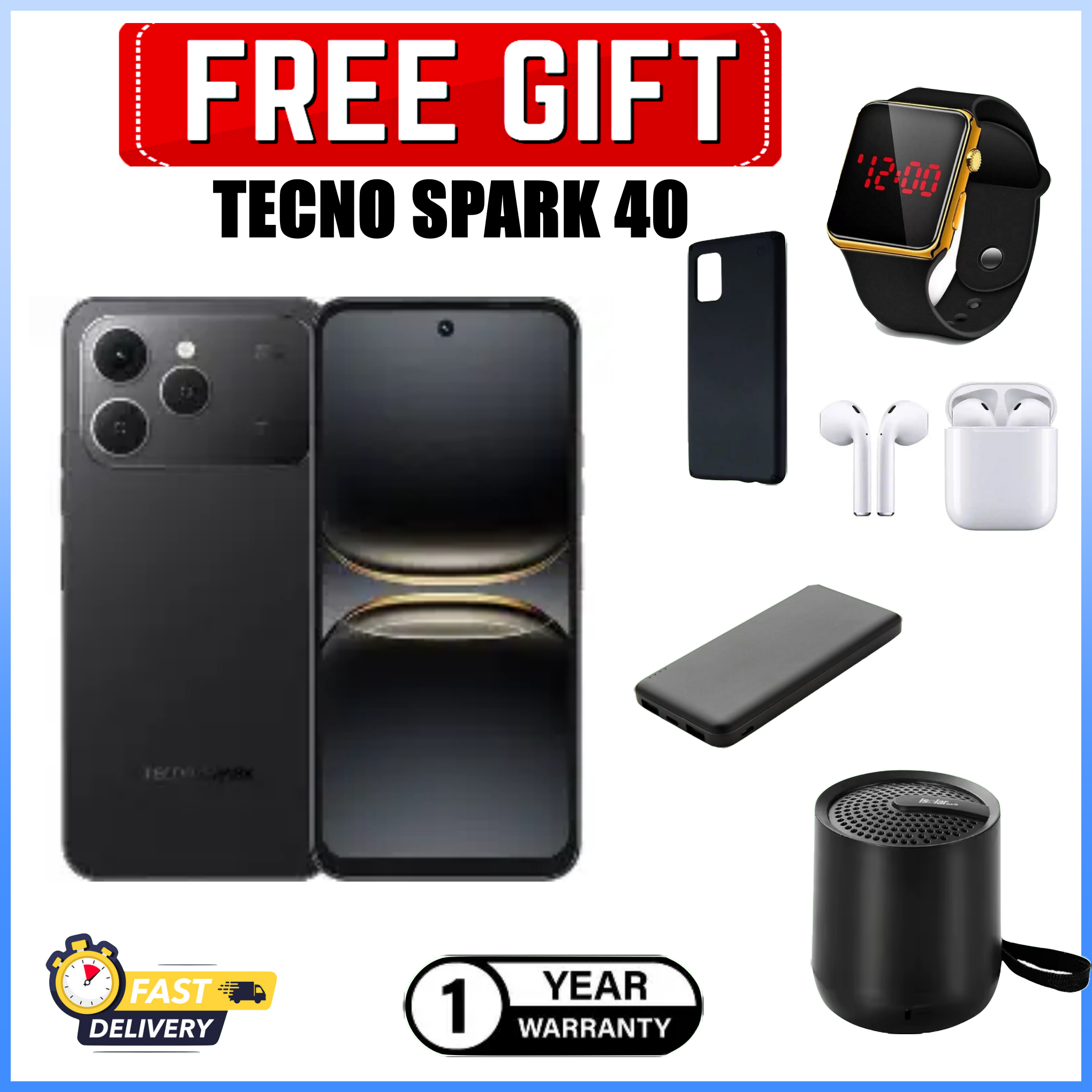 [Black Friday Offer]Tecno Spark 40 AI 128GB + 8GB(4+4) 6.67'' Screen 50MP Main Camera 8MP Front Camera 45W Super Charging Fingerprint Smart Phones+Freebies