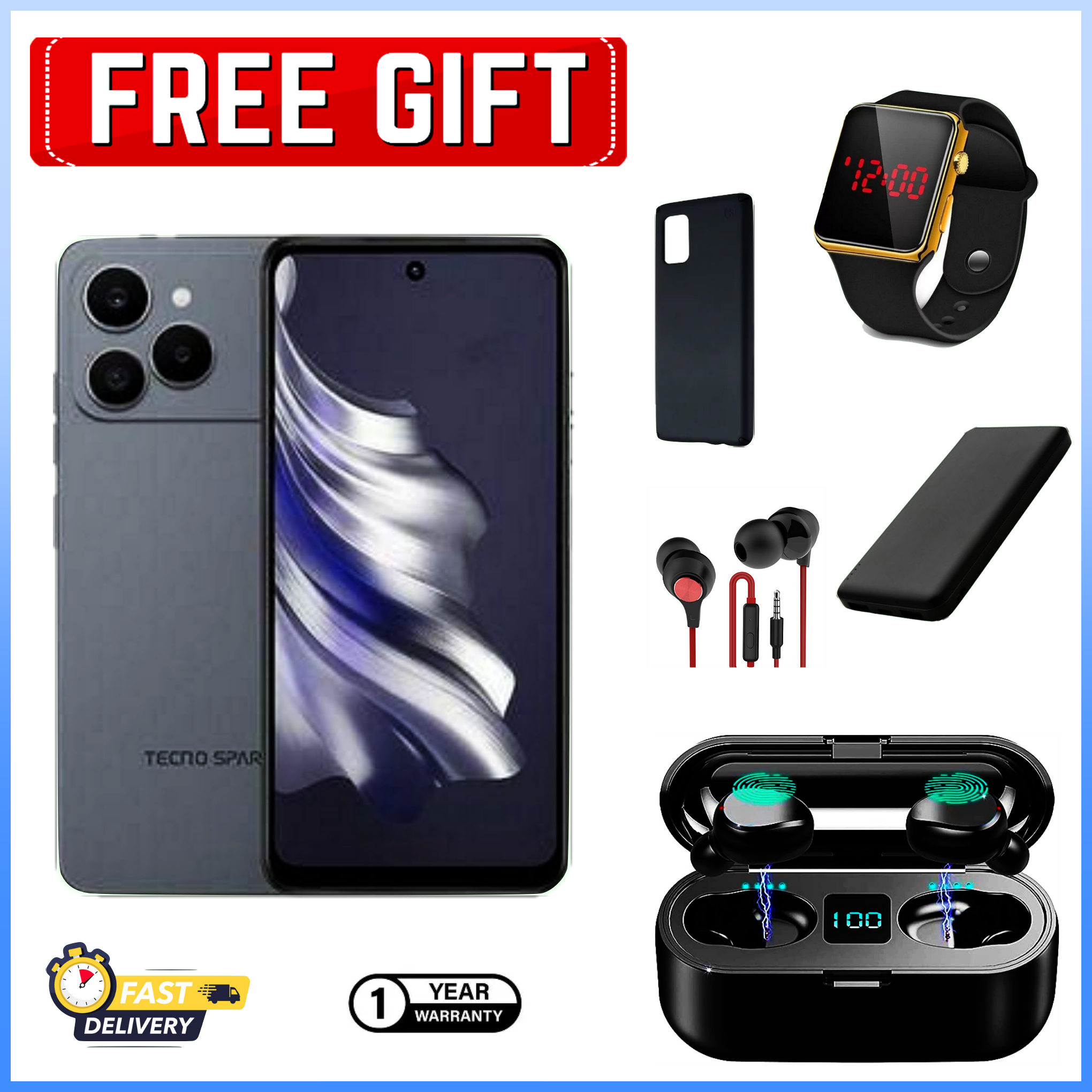 [Black Friday Offer]Tecno Spark 40 AI 128GB + 8GB(4+4) 6.67'' Screen 50MP Main Camera 8MP Front Camera 45W Super Charging Fingerprint Smart Phones+Freebies