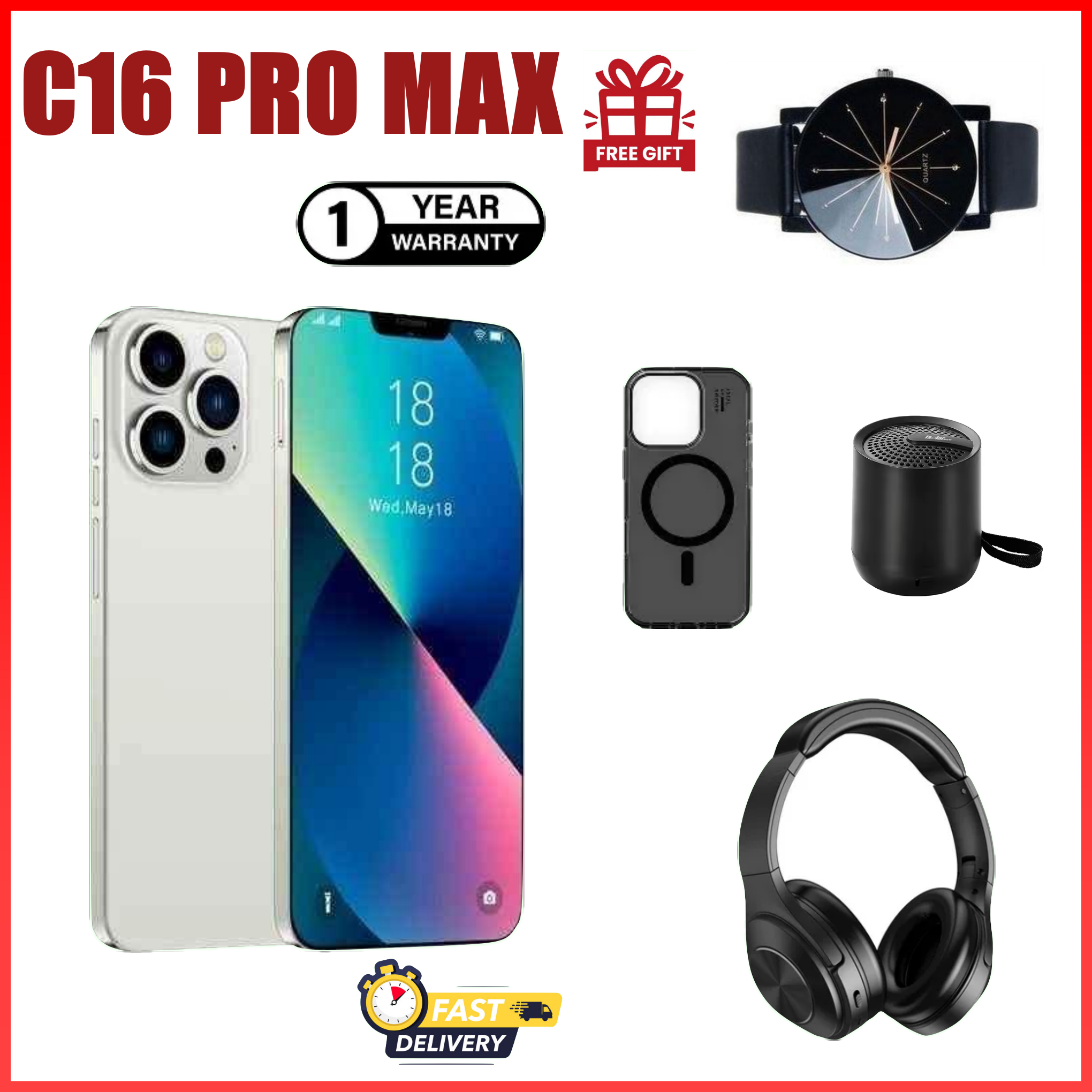 FLASH SALE DEALS!! Corn C16 Pro Max 3G 6.6" Screen 64GB ROM+5GB (2+3 expanded)GB RAM, 5000mAh Battery, 13MP main & 8MP selfie camera, Finegrprint  Android 12, Type C Chargers - Smartphones+FREE GIFTS