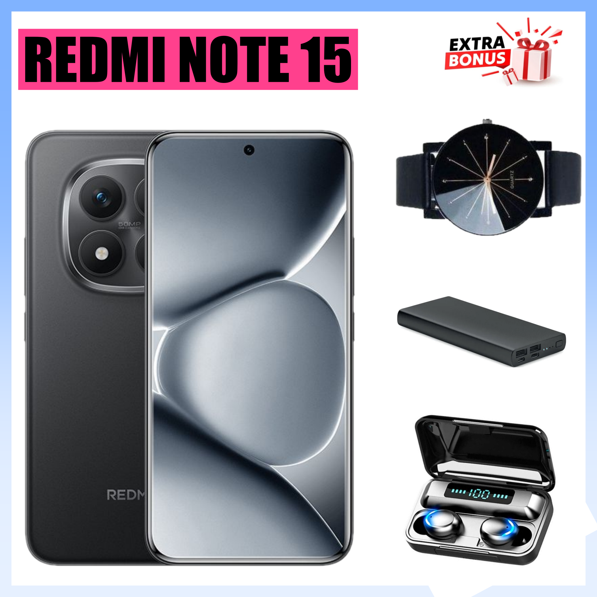 NEW ARRIVAL!!REDMI Note 15 Smartphone 6.77" AMOLED Display 6GB +128GB Dual SIM 108MP main camera 20MP front camera 6000mAh battery 33W In-screen fingerprint 120Hz Splash, Water and Dust Resistant