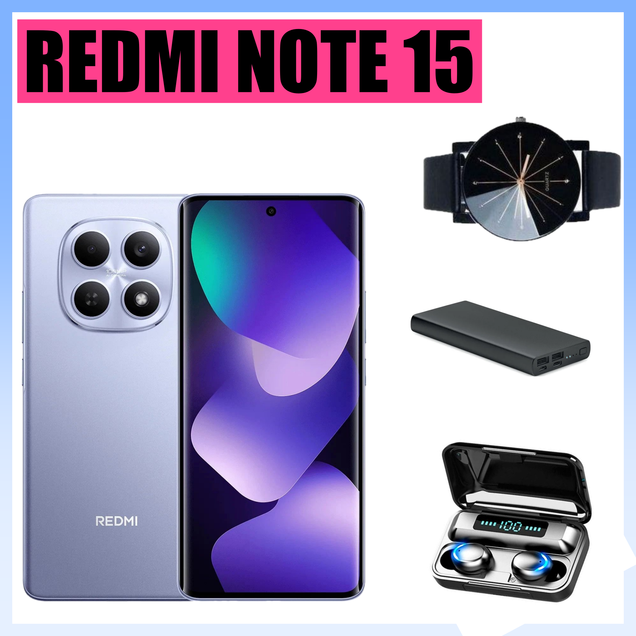 NEW ARRIVAL!!REDMI Note 15 Smartphone 6.77" AMOLED Display 6GB +128GB Dual SIM 108MP main camera 20MP front camera 6000mAh battery 33W In-screen fingerprint 120Hz Splash, Water and Dust Resistant