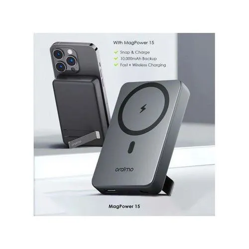 Oraimo MagPower 15 10000mAh Wireless and Wired Power Bank , Strong Magnetic Attachment 15W Magnetic Wireless + 22.5W Fast Wired Charging – Type-C Input, Foldable Stand, Multi-Device CharOraimo magSafe