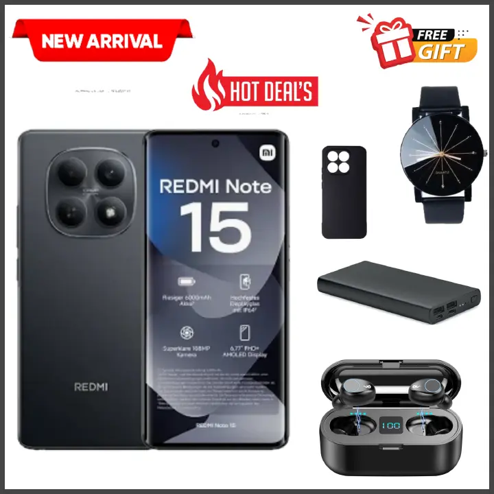 NEW ARRIVAL!!REDMI Note 15 Smartphone 6.77" AMOLED Display 6GB +128GB Dual SIM 108MP main camera 20MP front camera 6000mAh battery 33W In-screen fingerprint 120Hz Splash, Water and Dust Resistant