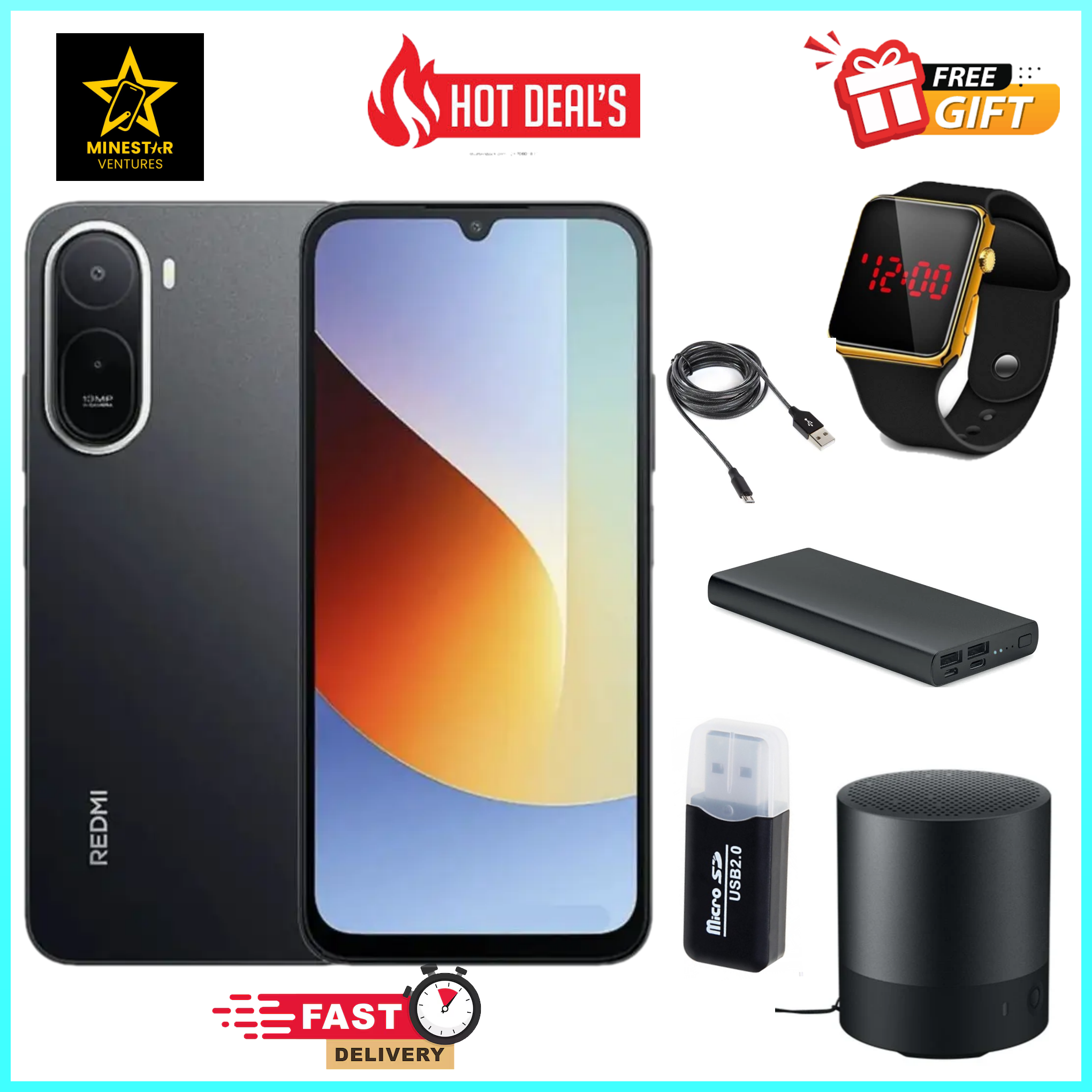 FLASH SALE!! XIAOMI REDMI A7:| 6.9″ IPS LCD Screen | 3GB RAM+64GB ROM | 5200mAh Battery | Dual SIM | 50MP Rear & 8MP Selfie Camera | Android 15 | On-screen Fingerprint Unlock | Type-C | FREE GIFTS