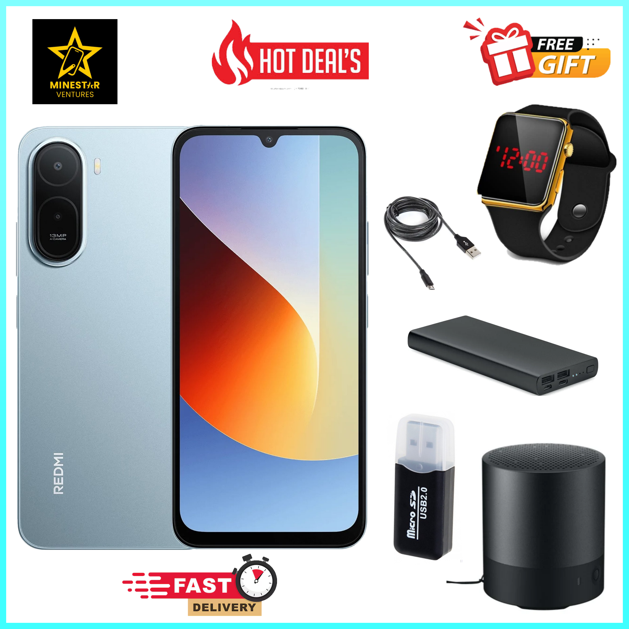 FLASH SALE!! XIAOMI REDMI A7:| 6.9″ IPS LCD Screen | 3GB RAM+64GB ROM | 5200mAh Battery | Dual SIM | 50MP Rear & 8MP Selfie Camera | Android 15 | On-screen Fingerprint Unlock | Type-C | FREE GIFTS