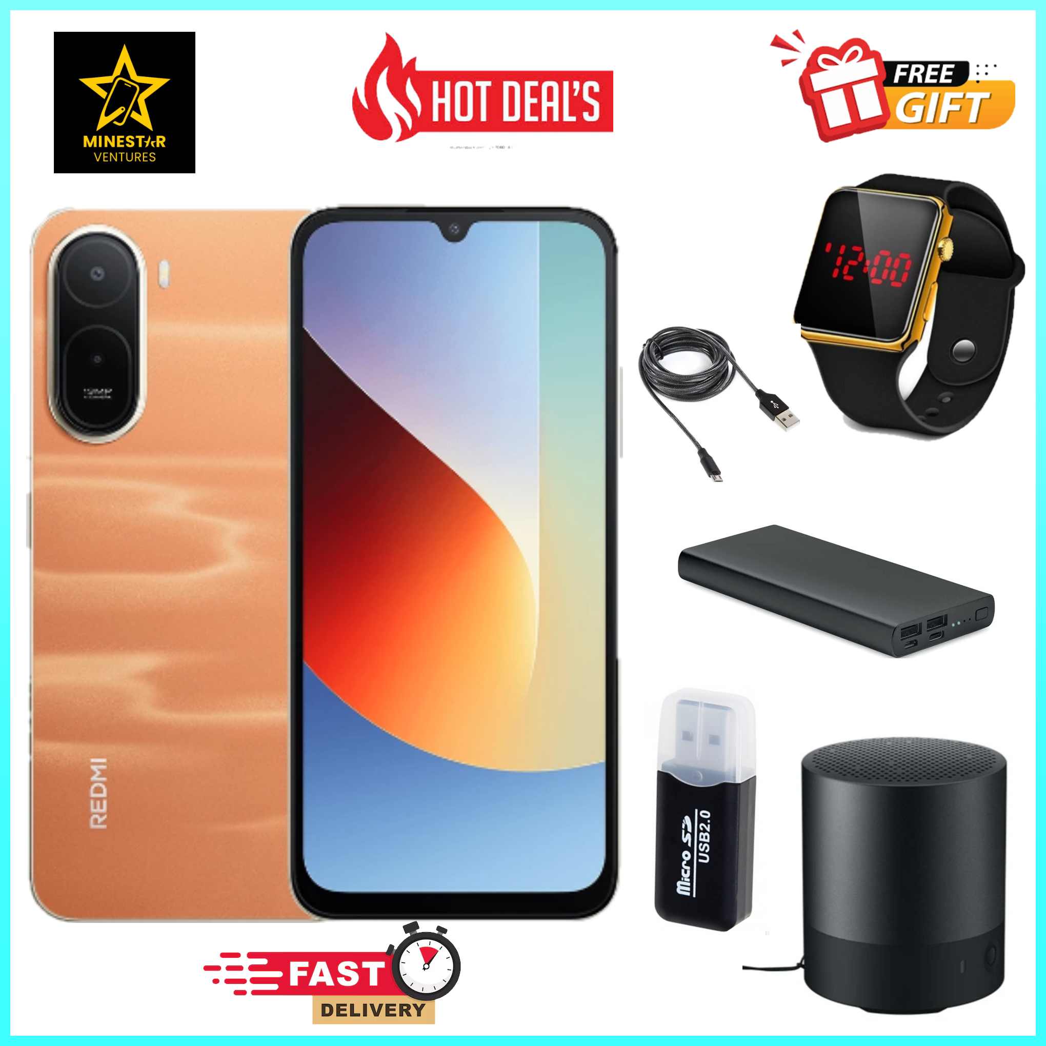 FLASH SALE!! XIAOMI REDMI A7:| 6.9″ IPS LCD Screen | 3GB RAM+64GB ROM | 5200mAh Battery | Dual SIM | 50MP Rear & 8MP Selfie Camera | Android 15 | On-screen Fingerprint Unlock | Type-C | FREE GIFTS
