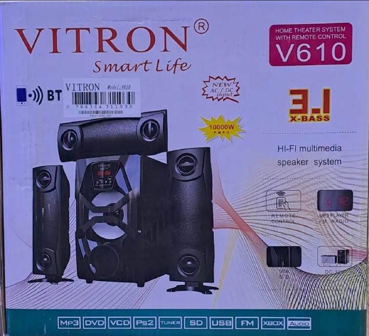 Vitron V610 3.1 Channel Home Theatre System with 10000W PMPO X-BASS, Bluetooth Connectivity, AC/DC Input, USB SD MP3 Player, FM Radio, Remote Control, Hi-Fi Multimedia Speaker, Compatible with DVD