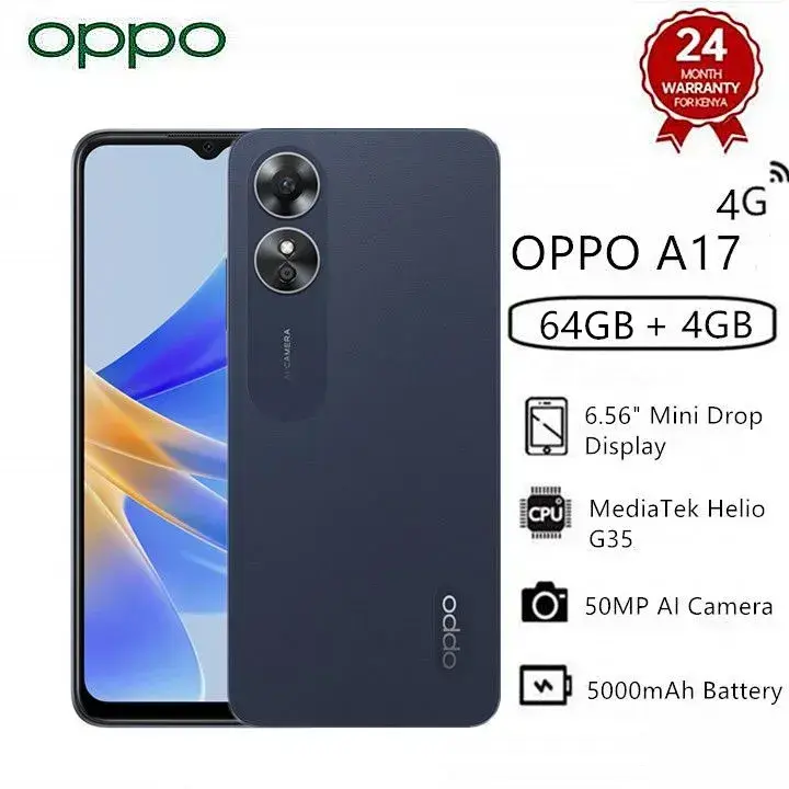 Brand New OPPO A17 6.56" LCD DISPLAY 4GB RAM +64GB ROM 50MP AI Camera 5.0 MP SELFIE Dual Sim 5000mAh battery capacity ANDROID 12 Smart Phones